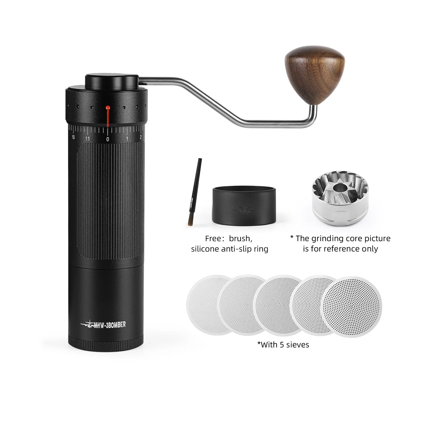 MHW-3BOMBER Blade R3 Manual Coffee Grinder - WALNUT HANDLE BLACK