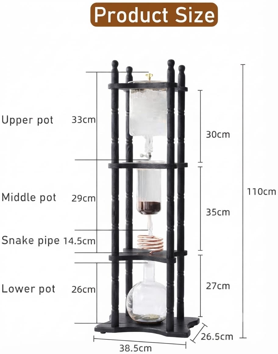 COFFEE DRIP TOWER GLASS & WOOD BLACK 3000ML