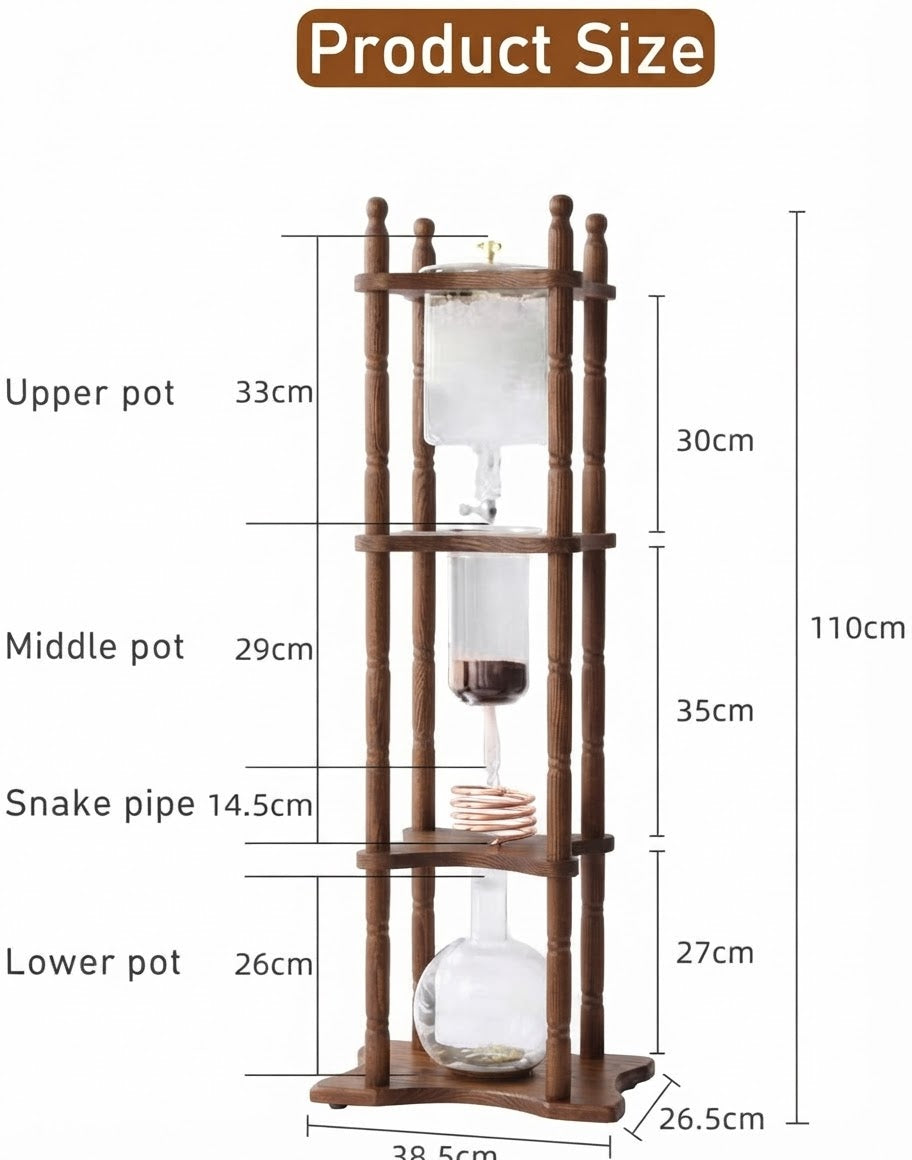 COFFEE DRIP TOWER GLASS & WOOD BROWN 3000ML