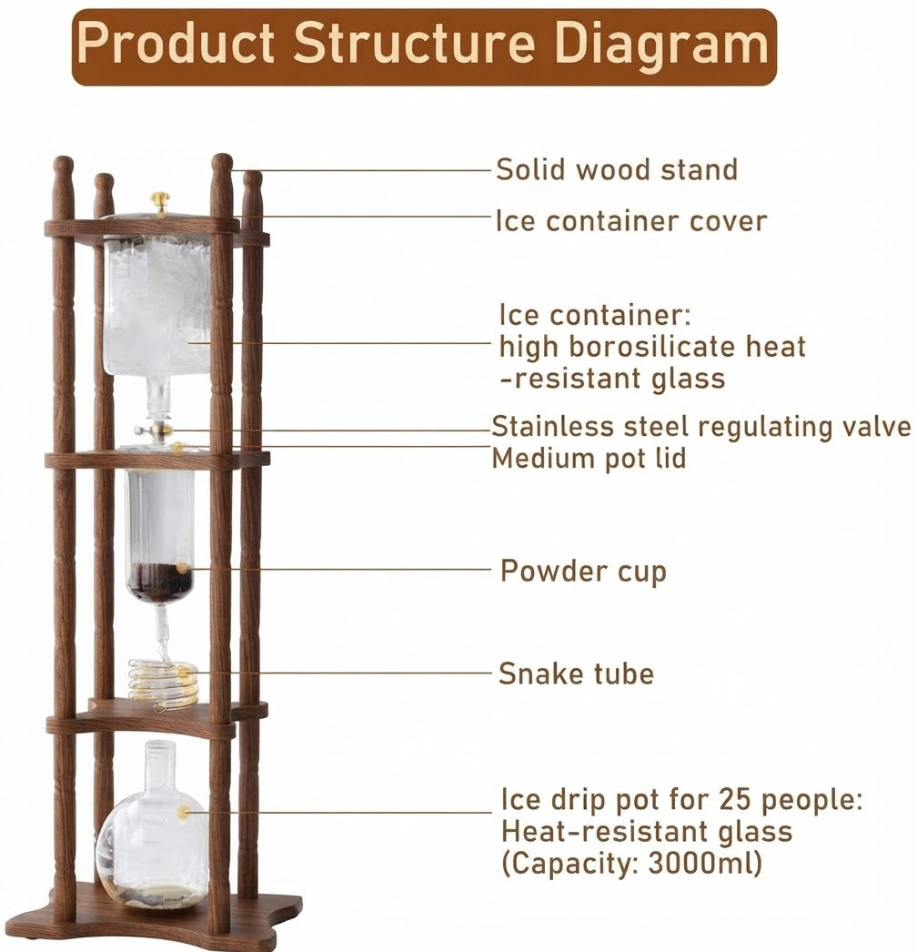 COFFEE DRIP TOWER GLASS & WOOD BROWN 3000ML