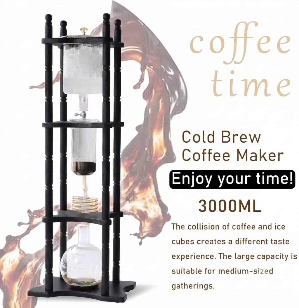 COFFEE DRIP TOWER GLASS & WOOD BLACK 3000ML