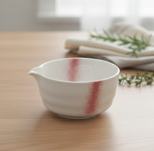 MATCHA BOWL WITH SPOUT - WHITE & PINK