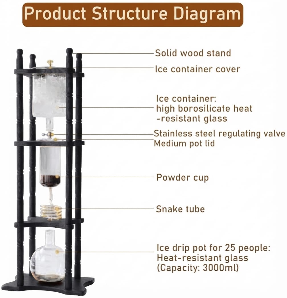 COFFEE DRIP TOWER GLASS & WOOD BLACK 3000ML