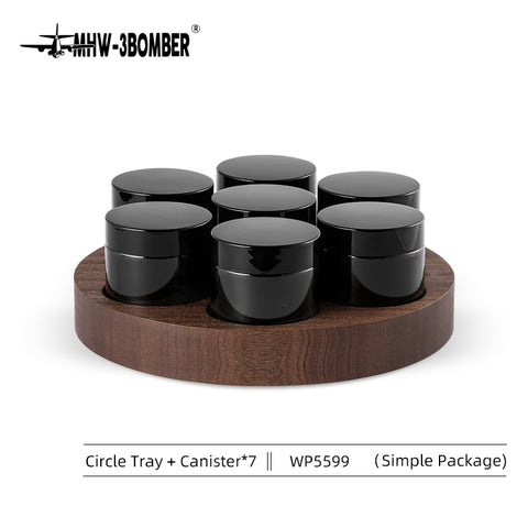 MHW- Storage Canister Set7 glass canisters walnut tray