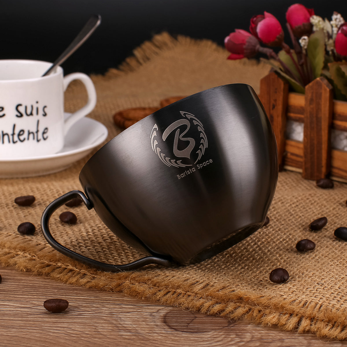 Barista space -Stainless Steel Coffee Cup 250ml Sandy Black